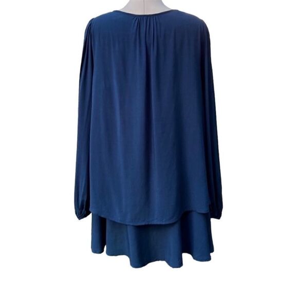 Free People Long Sleeve Keyhole Neck Blue Beck Layered Swing Dress. Size Small - Picture 6 of 10